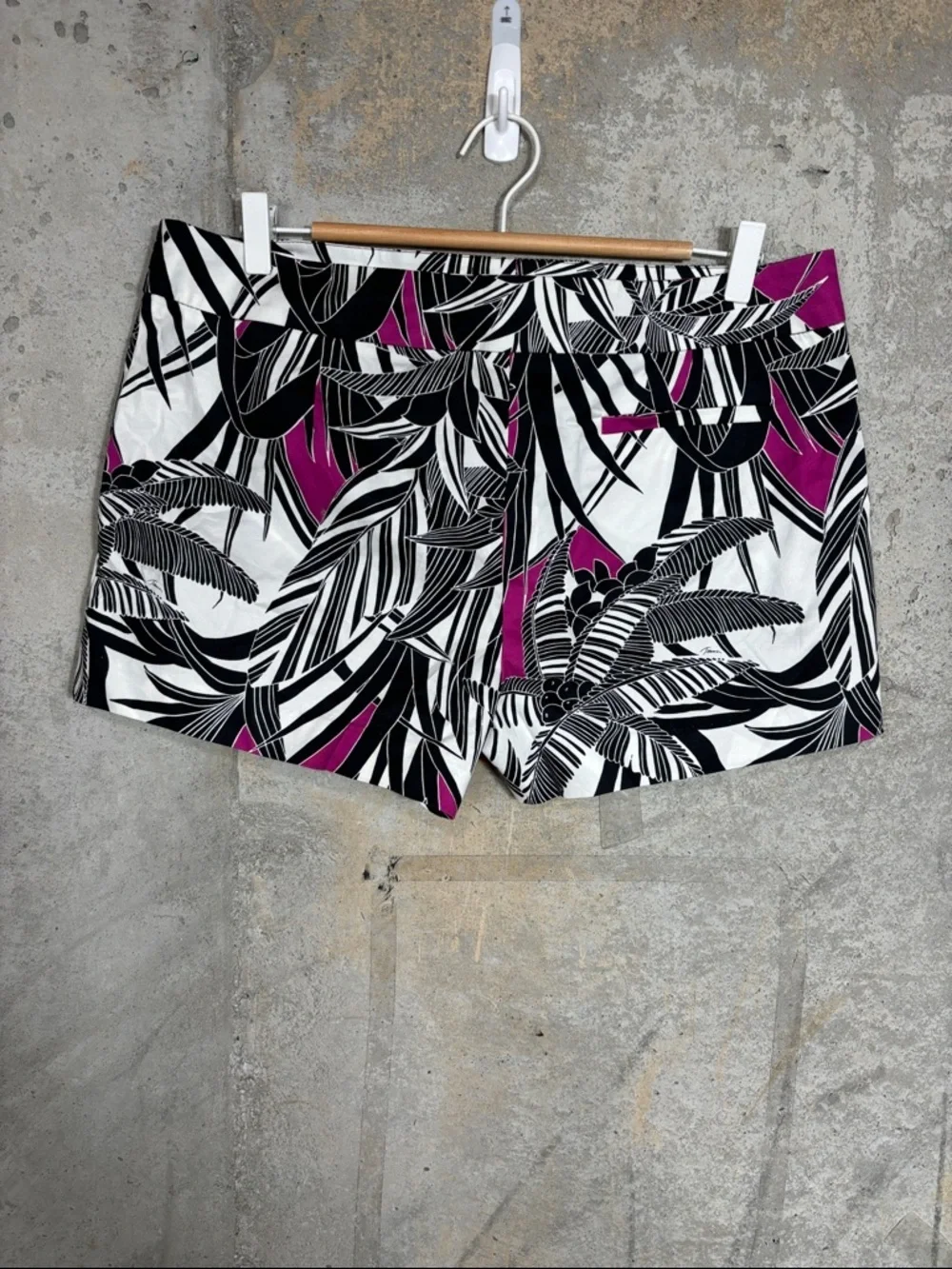 Trina Turk Black & White Palm Print Shorts with Magenta Accents